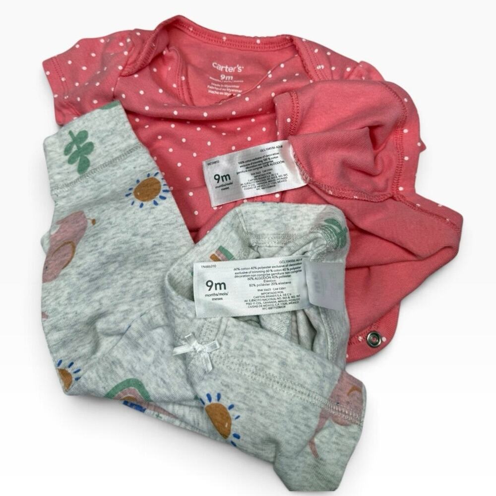 Carter's Bodysuit Matching Outfit Baby Girl Elephants Gray Pink 9 Months - Picture 6 of 6